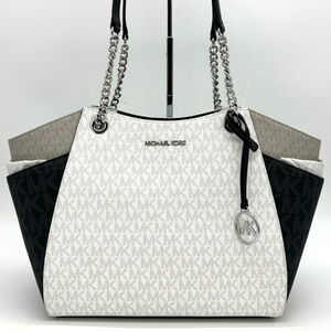 Michael Kors Large Jet Set Travel Chain Shoulder Bag Optic White Multi